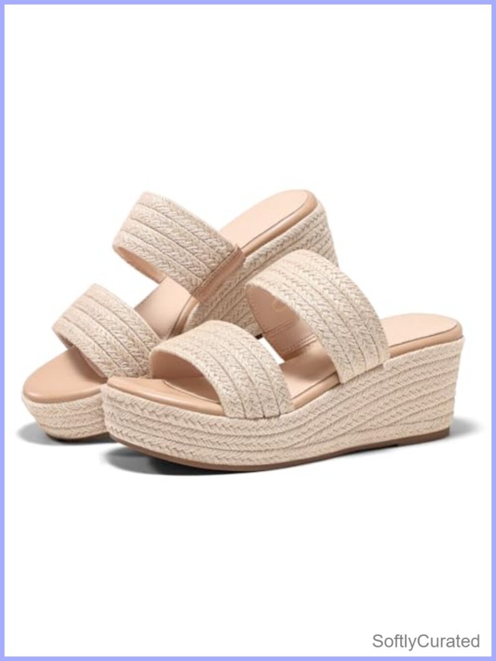 Coutgo Womens Platform Wedge Sandals Espadrille Raffia Open Toe Slides